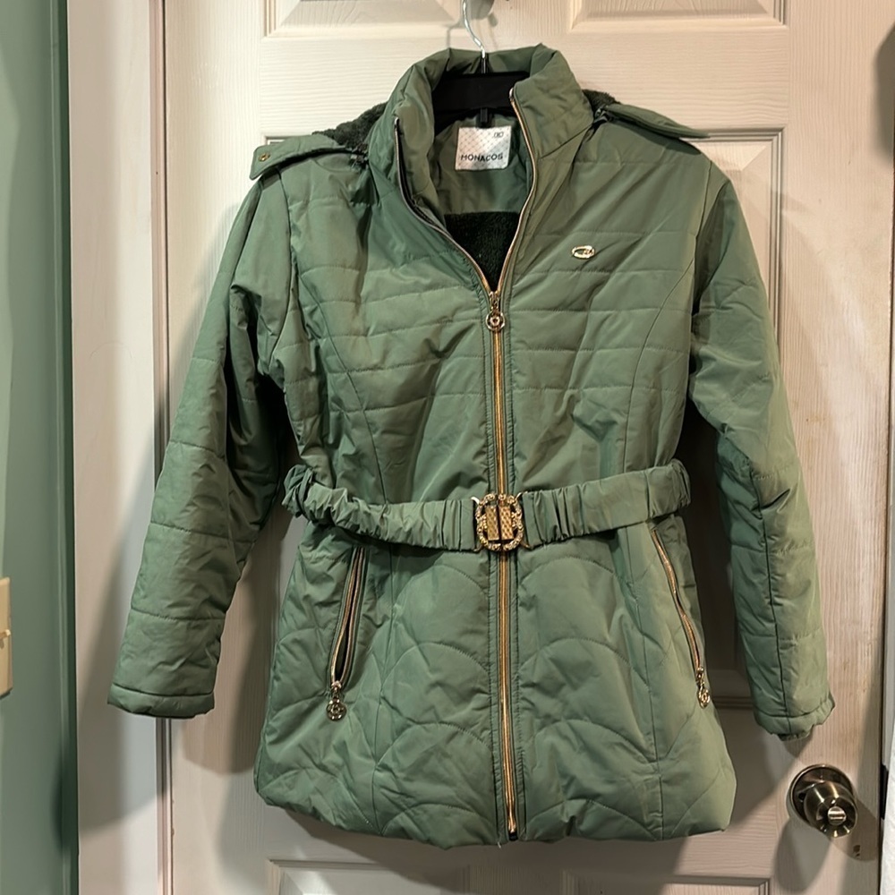 Sachs Fifth Avenue Monaco’s Olive Green Girls Belted Jacket XL
